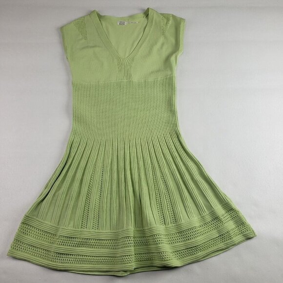 LEON MAX Dresses & Skirts - Leon Max Ribbed Fit Flare Dress Womens 6 Medium Green Knit Crochet Sleeveless